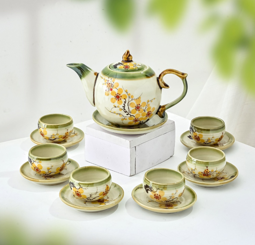 Bộ ấm 6 chén thờ bằng đồng